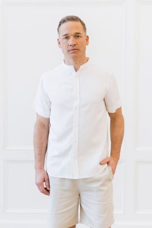 Men's Cozy Earth Coastal Comfort Mock Neck Short Sleeve Button Down - Last Chance