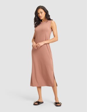 Women's Brushed Bamboo Sleeveless Midi Dress - Last Chance