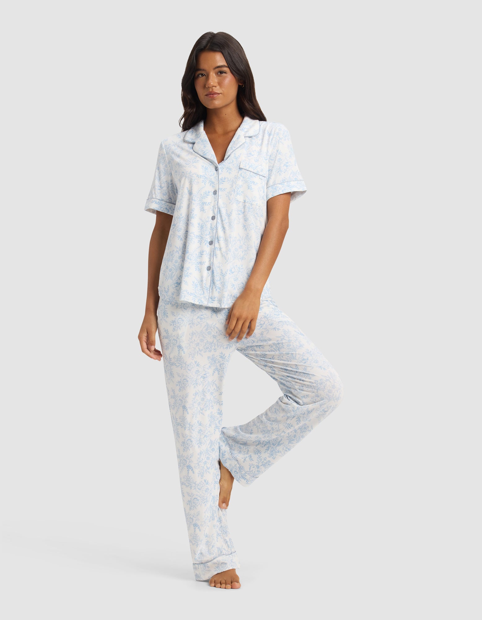 Women's Bamboo Stretch-Knit Short Sleeve & Pant Pajama Set - Image 64