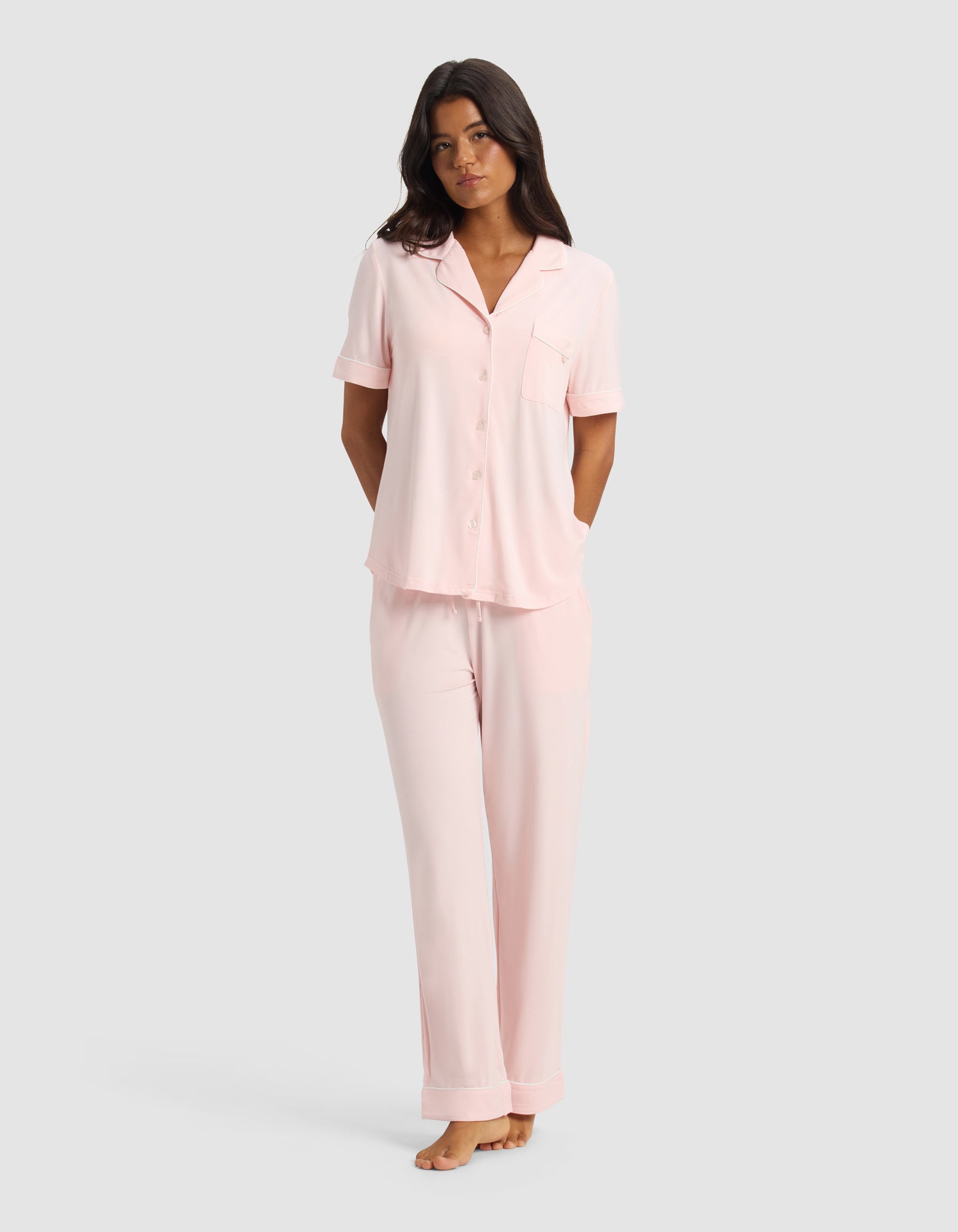 Women's Bamboo Stretch-Knit Short Sleeve & Pant Pajama Set - Image 71